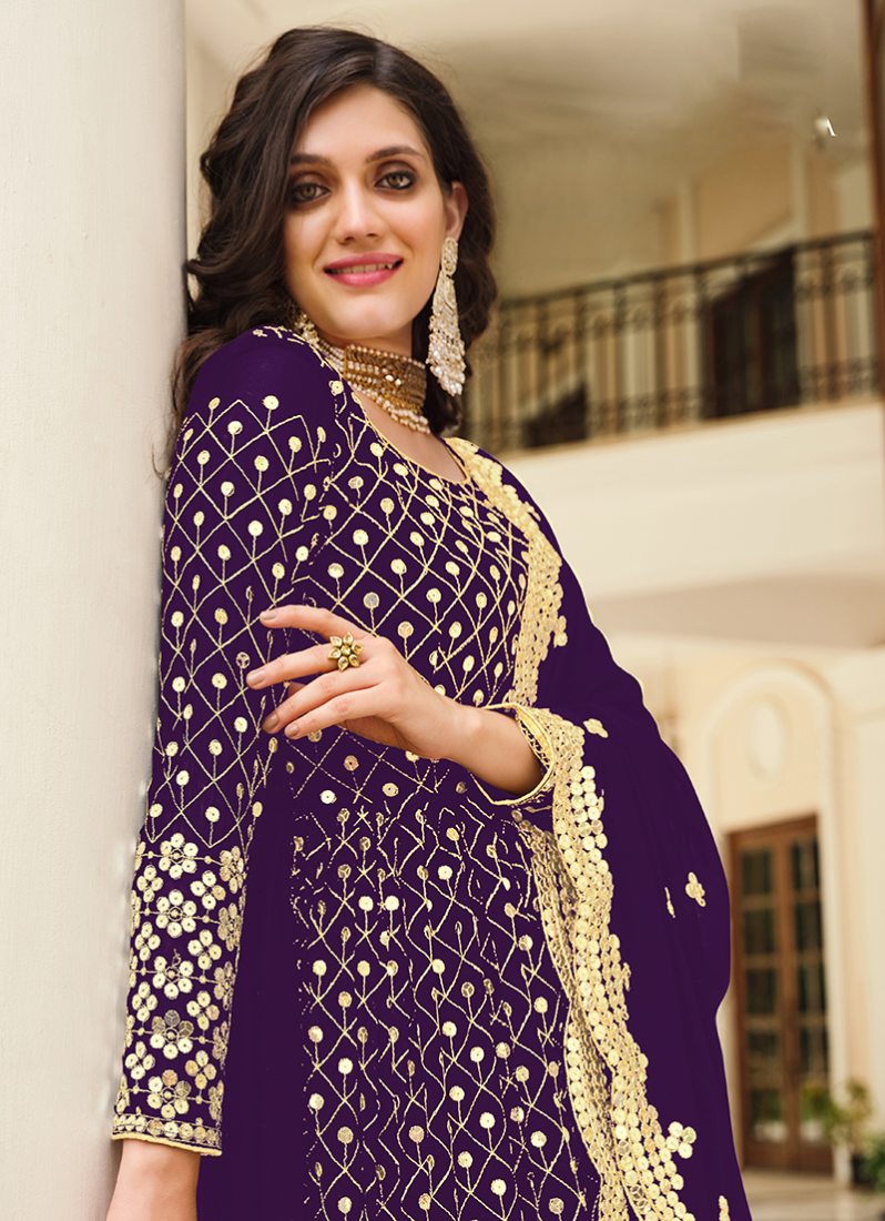 Purple Georgette Embroidered Anarkali Salwar Kameez