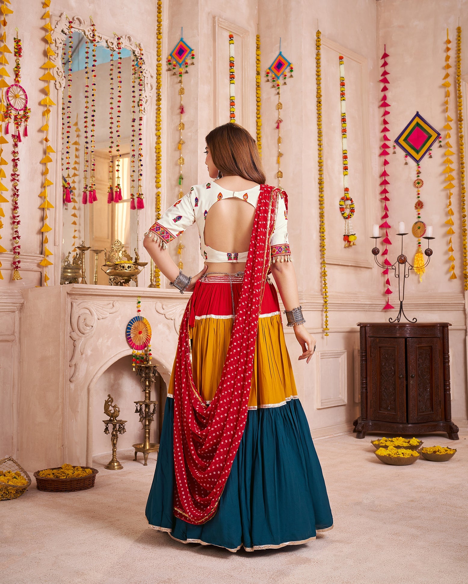 Mirror And Kodi Work Colorful Navratri Chaniya Choli In Viscose Cotton