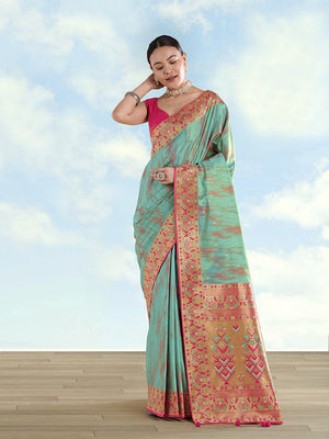 Sky blue Color Banarasi Tissue Silk Paithani Woven Saree