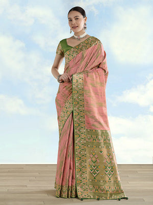 Light Pink Color Banarasi Tissue Silk Paithani Woven Saree
