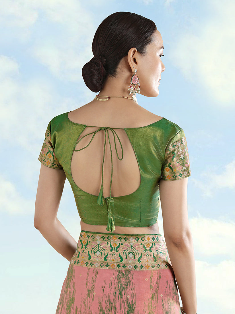 Light Pink Color Banarasi Tissue Silk Paithani Woven Saree - Monjolika Fashion