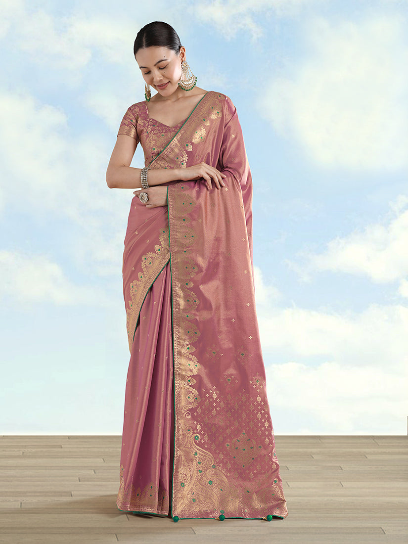 Light Pink Color Paisley Zari Woven Banarasi Tissue Silk Saree - Monjolika Fashion