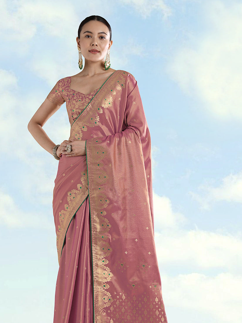 Light Pink Color Paisley Zari Woven Banarasi Tissue Silk Saree - Monjolika Fashion