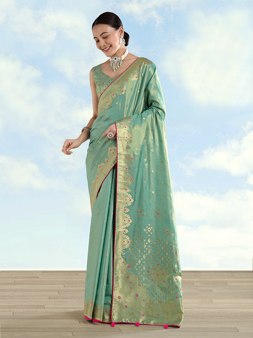 Light Blue Color Paisley Zari Woven Banarasi Tissue Silk Saree - Monjolika Fashion