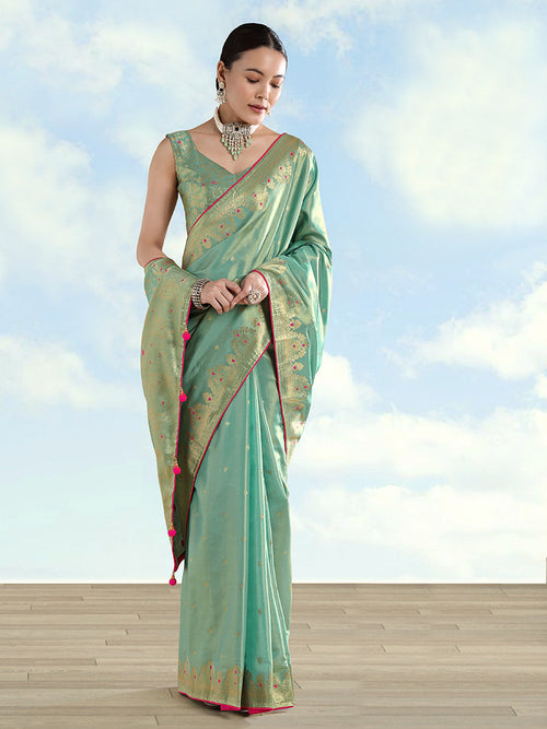 Light Blue Color Paisley Zari Woven Banarasi Tissue Silk Saree - Monjolika Fashion