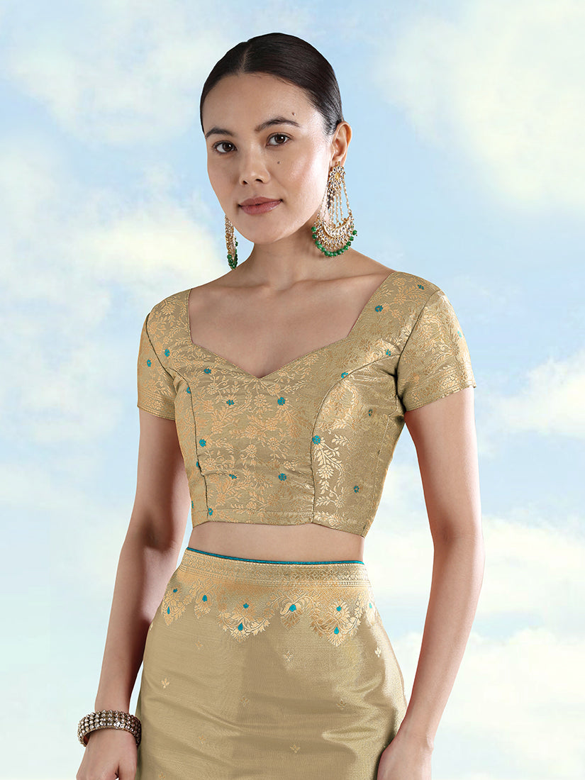 Cream Color Paisley Zari Woven Banarasi Tissue Silk Saree - Monjolika Fashion