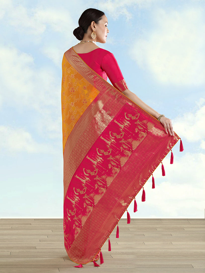 Orange Baanrasi Silk Saree With Zari Woven Design - Monjolika Fashion