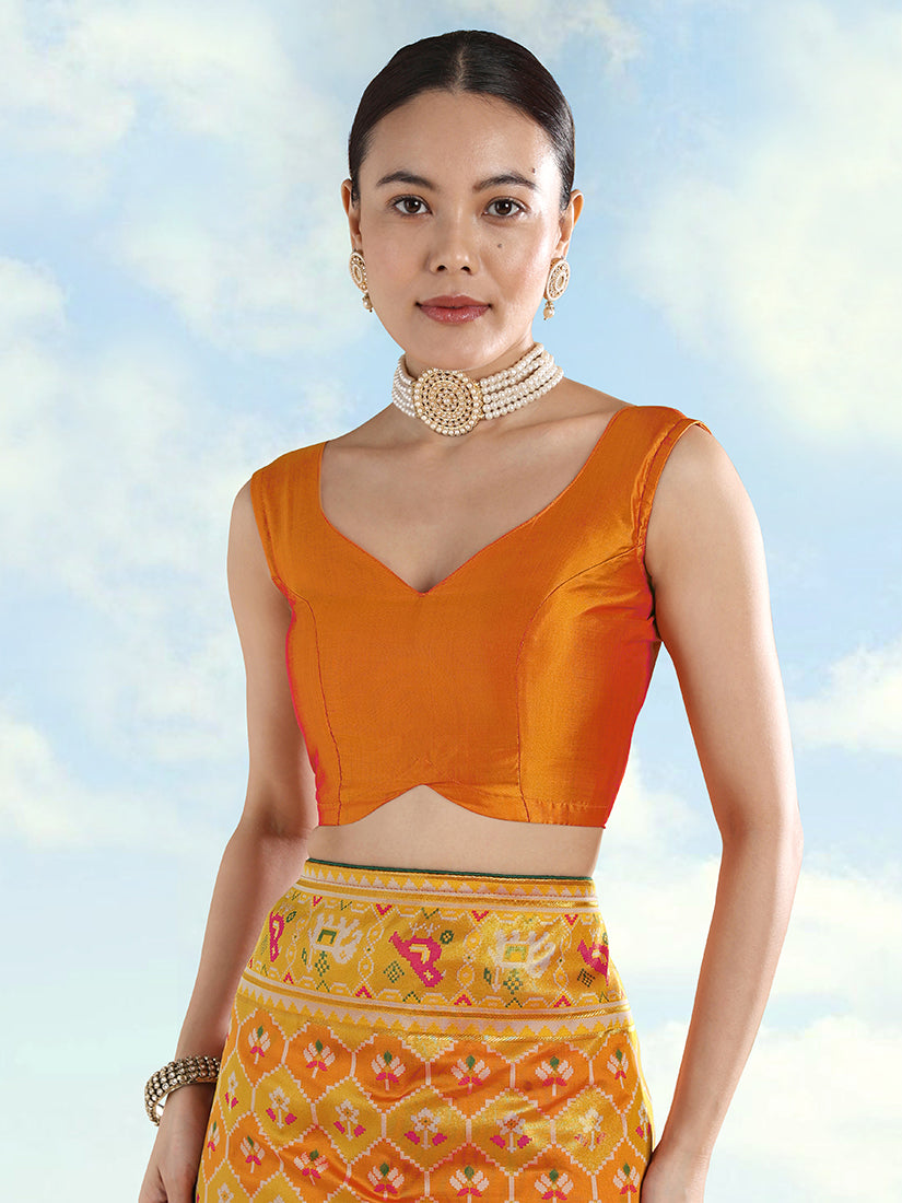 Mustard Satin Silk Saree With Patola Work And Elephant Motifs - Monjolika Fashion