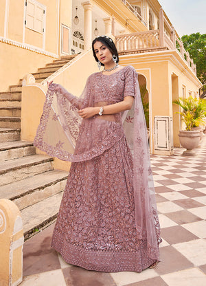 Mauve Color Net Zarkhan Work Heavy Lehenga Choli - test