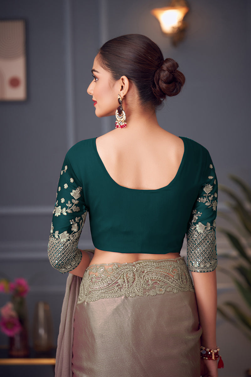 Grey Embroidered Double Tone Silk Blend Saree - Monjolika Fashion