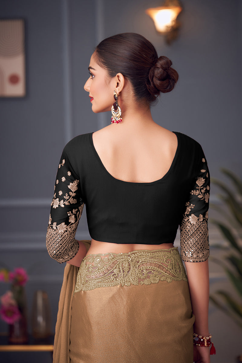 Light Brown Embroidered Double Tone Silk Blend  Saree - Monjolika Fashion