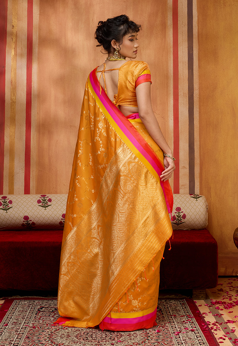 Orange Color Satin Silk Weaving Work Saree - Monjolika Fashion