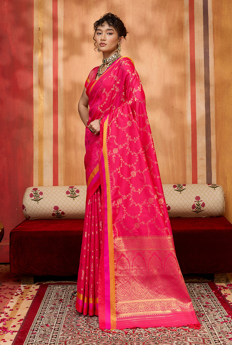 Rani Pink Color Satin Silk Weaving Work Saree - Monjolika Fashion