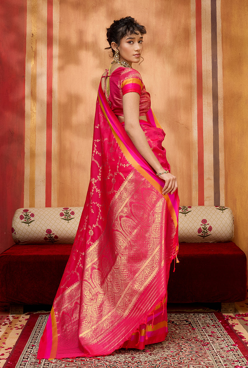 Rani Pink Color Satin Silk Weaving Work Saree - Monjolika Fashion