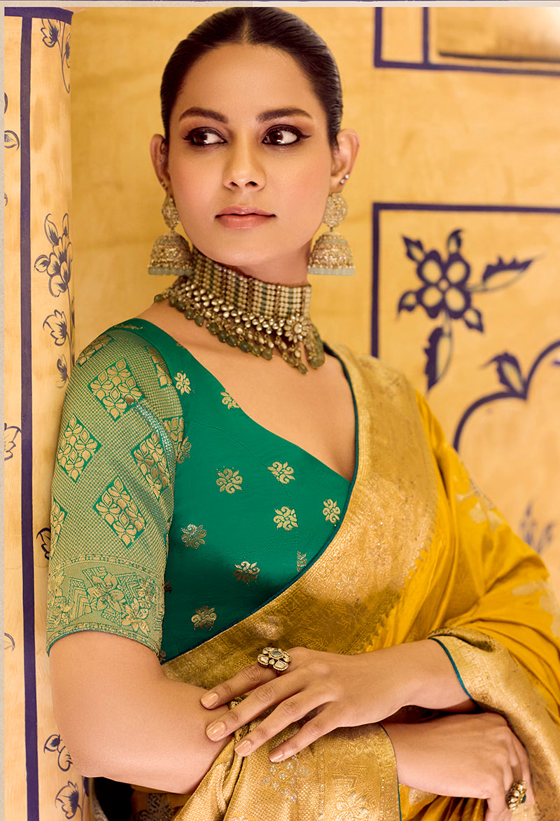 Mustard Crepe Silk with Zari Weaving Saree - Monjolika Fashion
