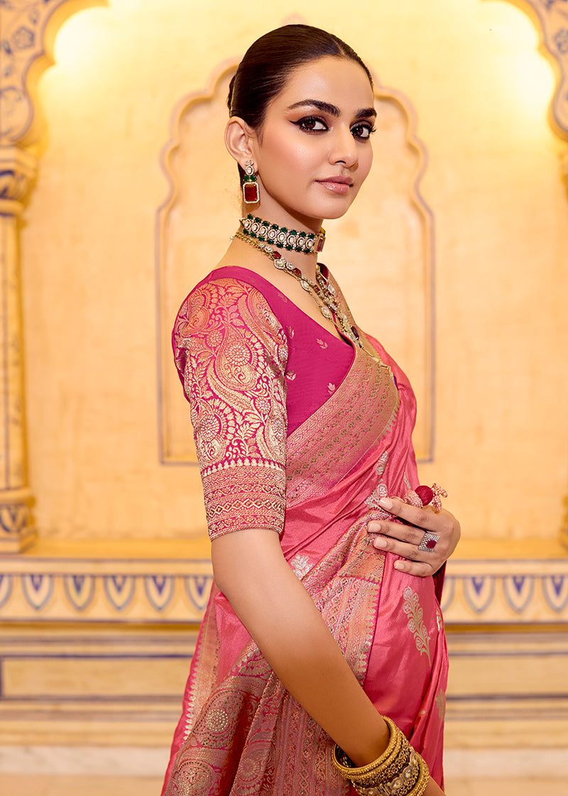 Dark peach Crepe Silk with Zari Weaving Saree - Monjolika Fashion