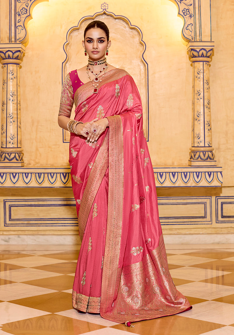 Dark peach Crepe Silk with Zari Weaving Saree - Monjolika Fashion