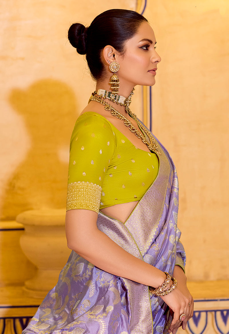 Lavender Crepe Silk with Zari Weaving Saree - Monjolika Fashion