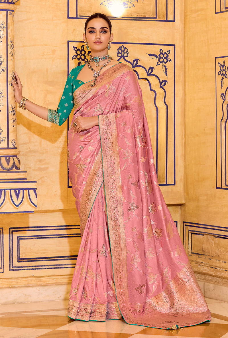 Baby Pink Crepe Silk with Zari Weaving Saree - Monjolika Fashion