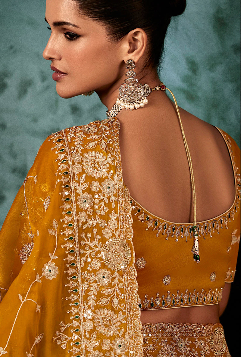 Orange Fancy Fabric Embroidery Heavy Border Saree - Monjolika Fashion