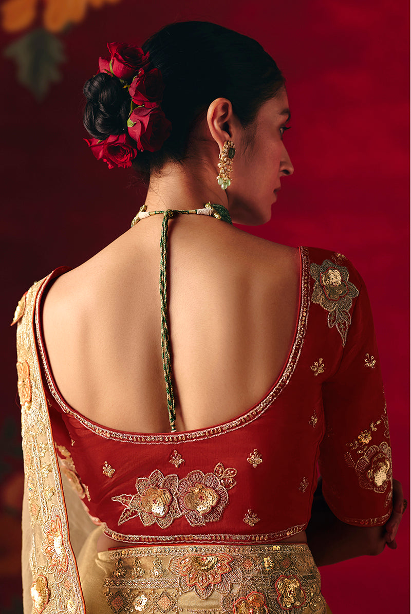 Beige Fancy Fabric Embroidered Thread Work Classic Saree - Monjolika Fashion