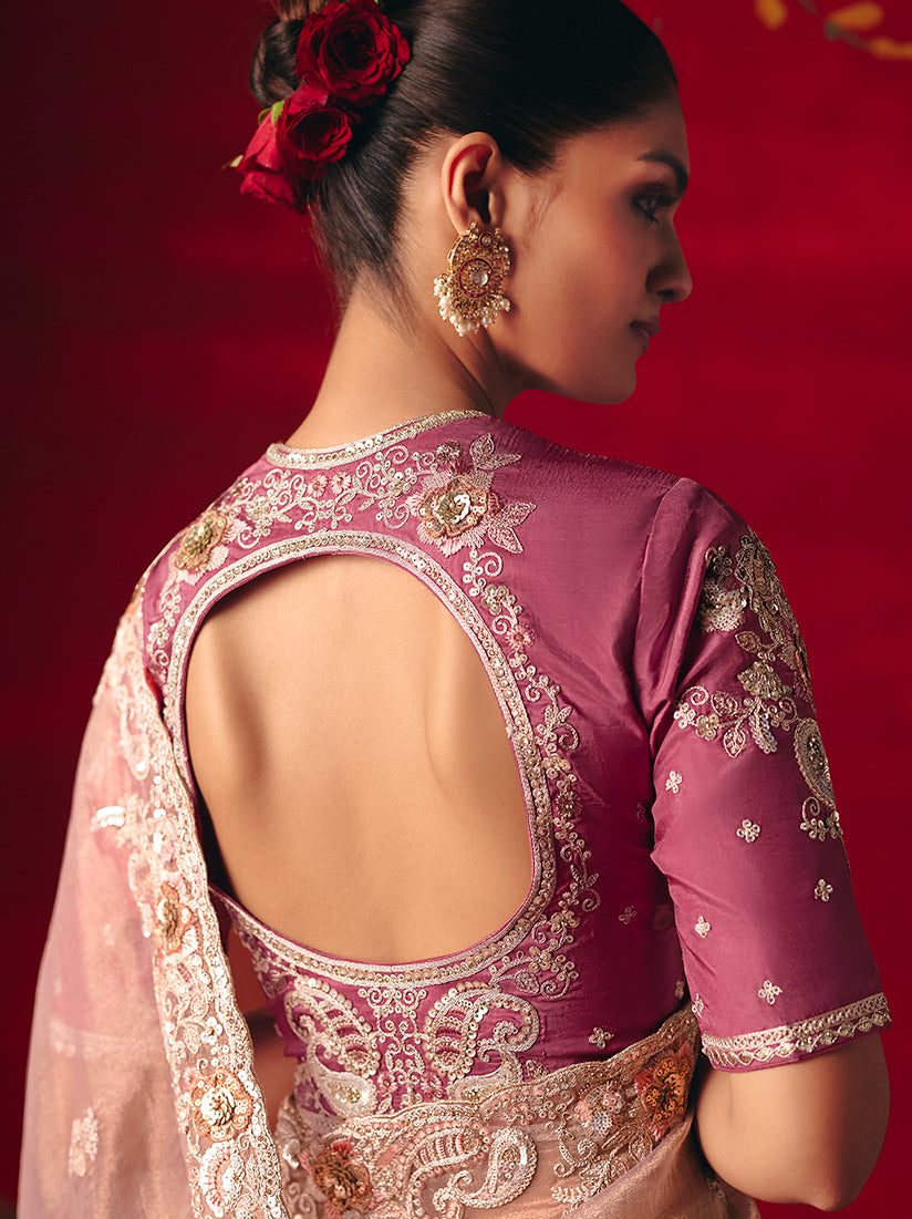 Light Pink Fancy Fabric Embroidered Thread Work Classic Saree - Monjolika Fashion