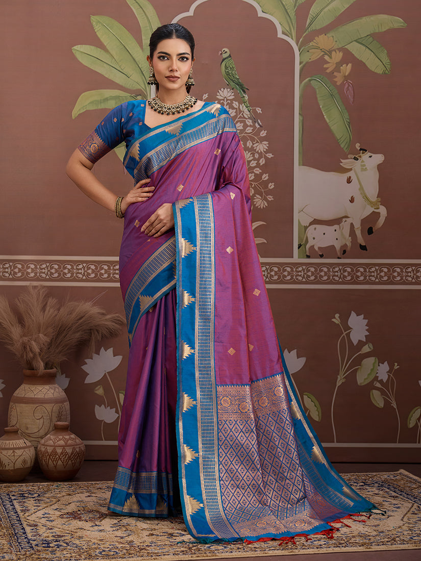 Purple Weaving Work Tussar Silk Saree - Monjolika Fashion