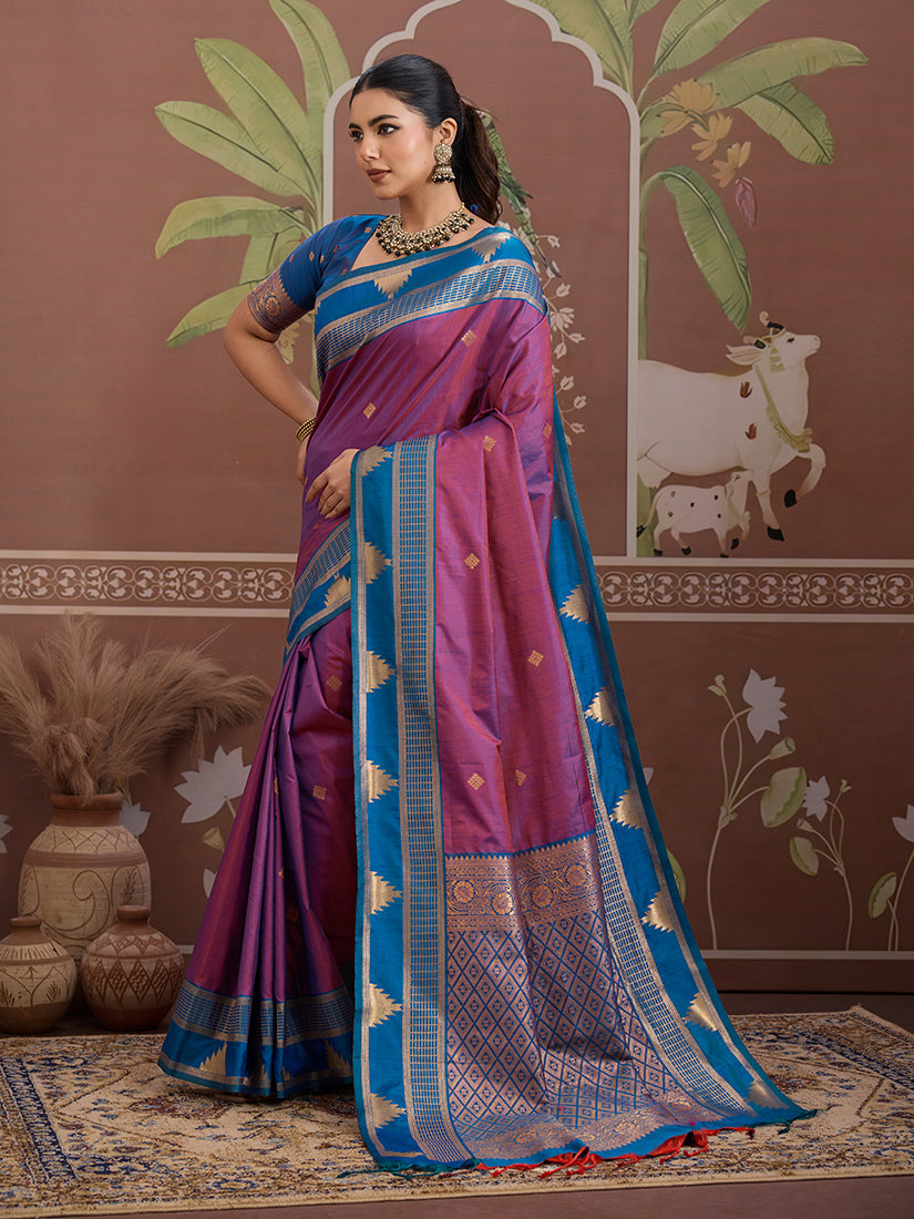 Purple Weaving Work Tussar Silk Saree - Monjolika Fashion