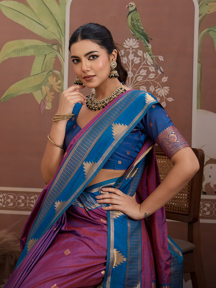 Purple Weaving Work Tussar Silk Saree - Monjolika Fashion