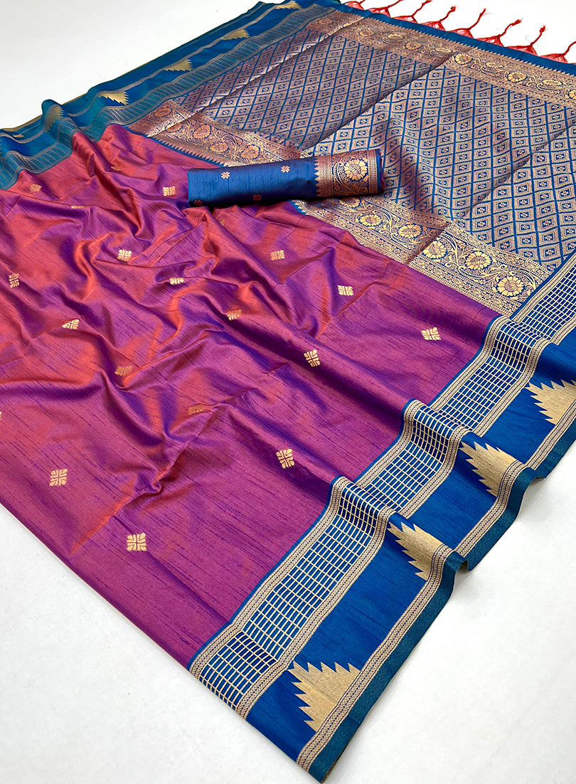 Purple Weaving Work Tussar Silk Saree - Monjolika Fashion