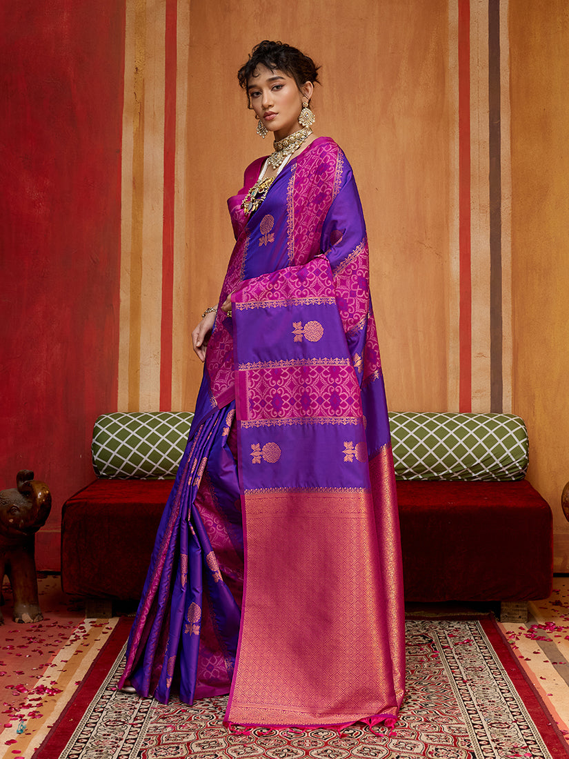 Purple Colour Handloom Silk Blend Weaving Work Saree - Monjolika Fashion