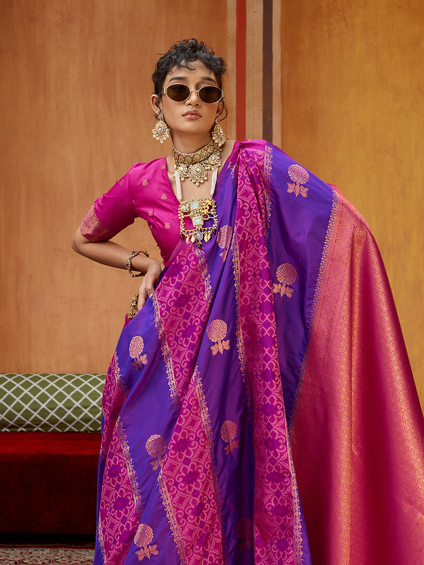 Purple Colour Handloom Silk Blend Weaving Work Saree - Monjolika Fashion