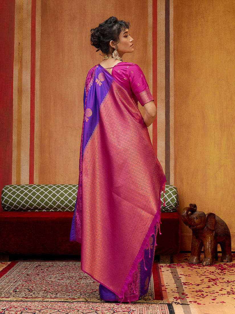 Purple Colour Handloom Silk Blend Weaving Work Saree - Monjolika Fashion