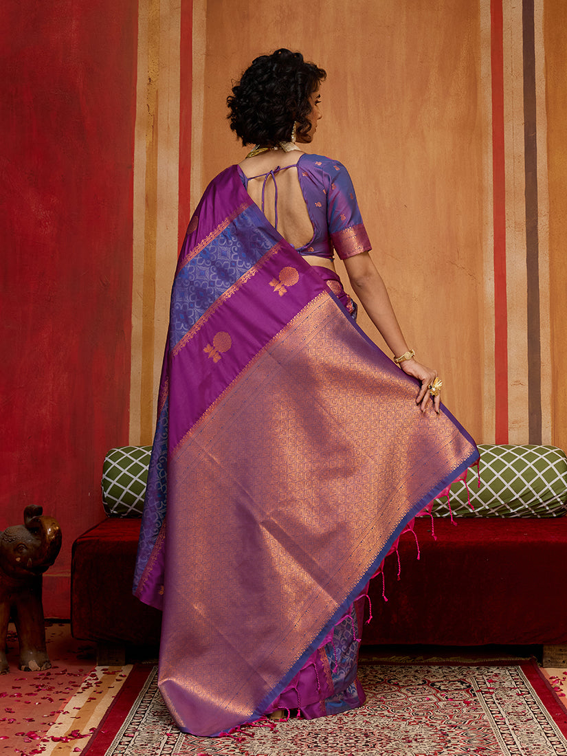 Magenta Handloom Silk Blend Weaving Work Saree - Monjolika Fashion