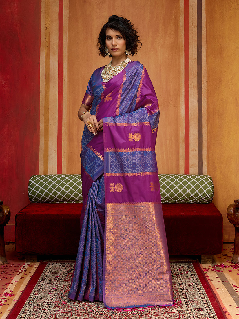 Magenta Handloom Silk Blend Weaving Work Saree - Monjolika Fashion