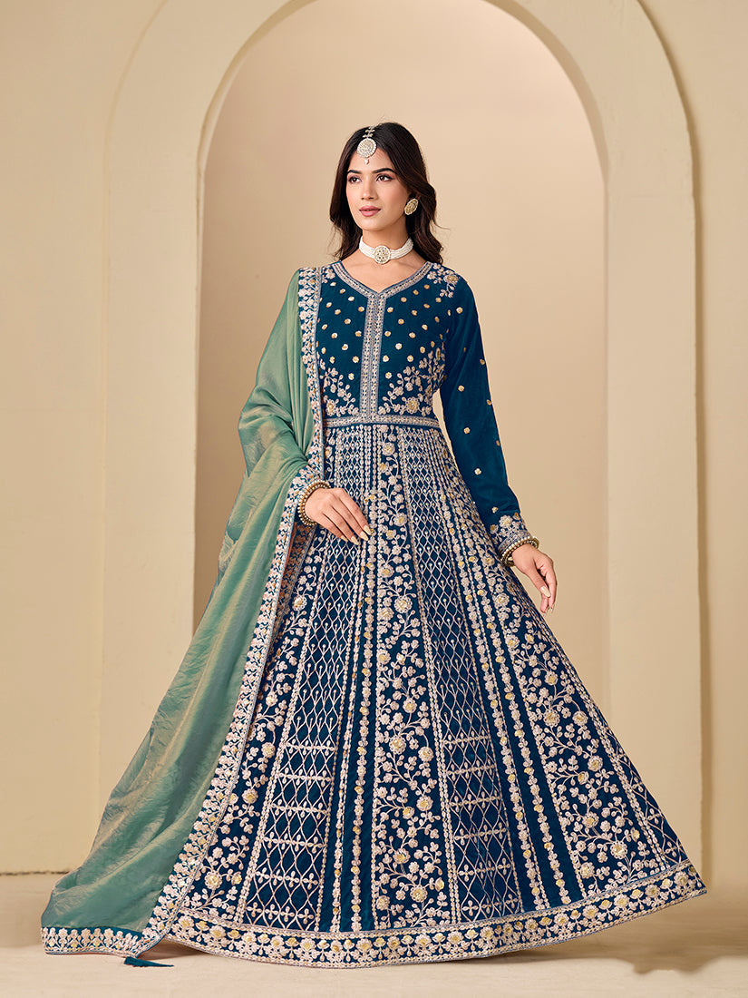 Real Velvet Embroidered Anarkali Suit - Monjolika Fashion