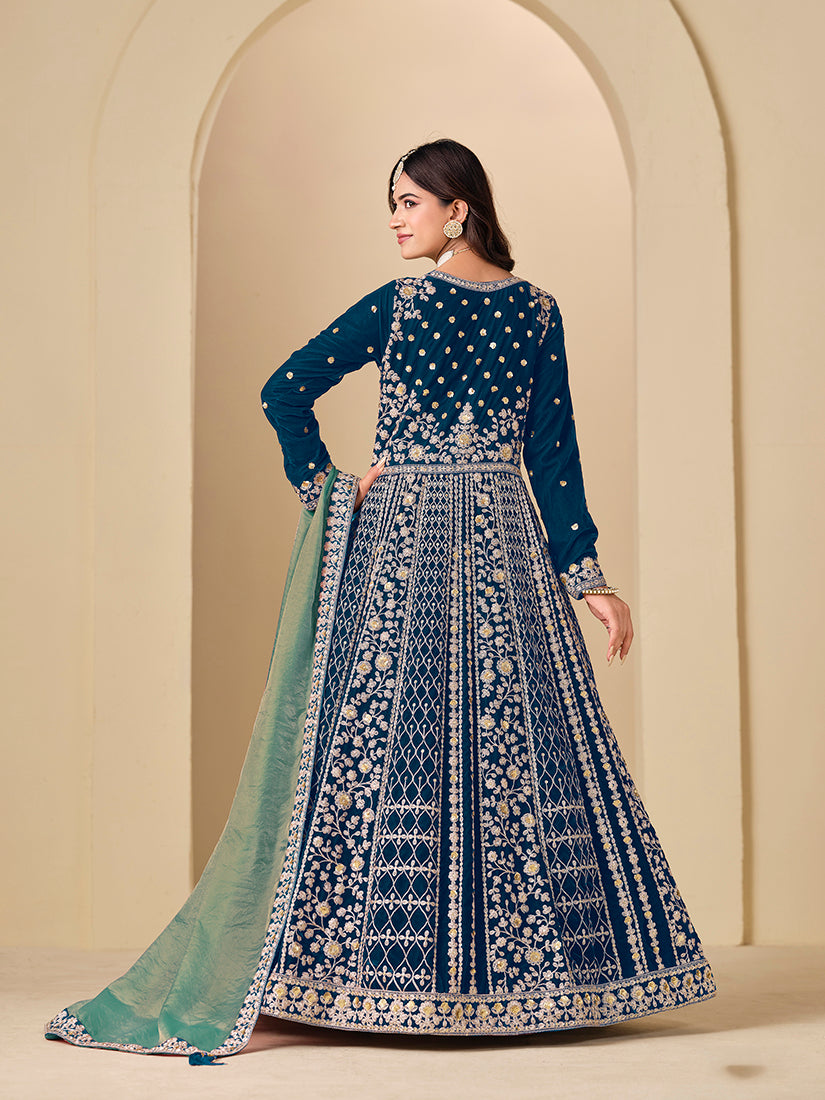 Real Velvet Embroidered Anarkali Suit - Monjolika Fashion