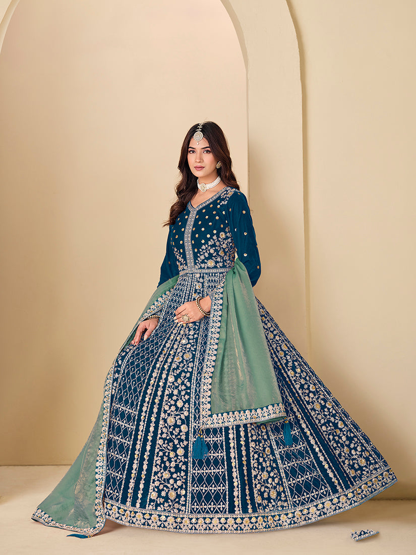 Real Velvet Embroidered Anarkali Suit - Monjolika Fashion