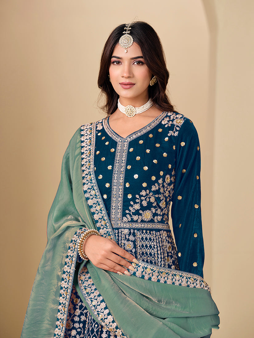 Real Velvet Embroidered Anarkali Suit - Monjolika Fashion