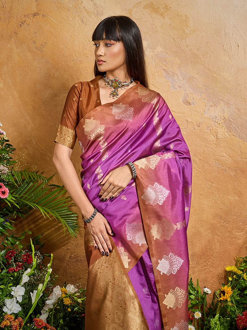 Magenta Weaving Handloom silk Blend Saree - Monjolika Fashion