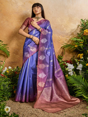 Violet Weaving Handloom silk Blend  Saree