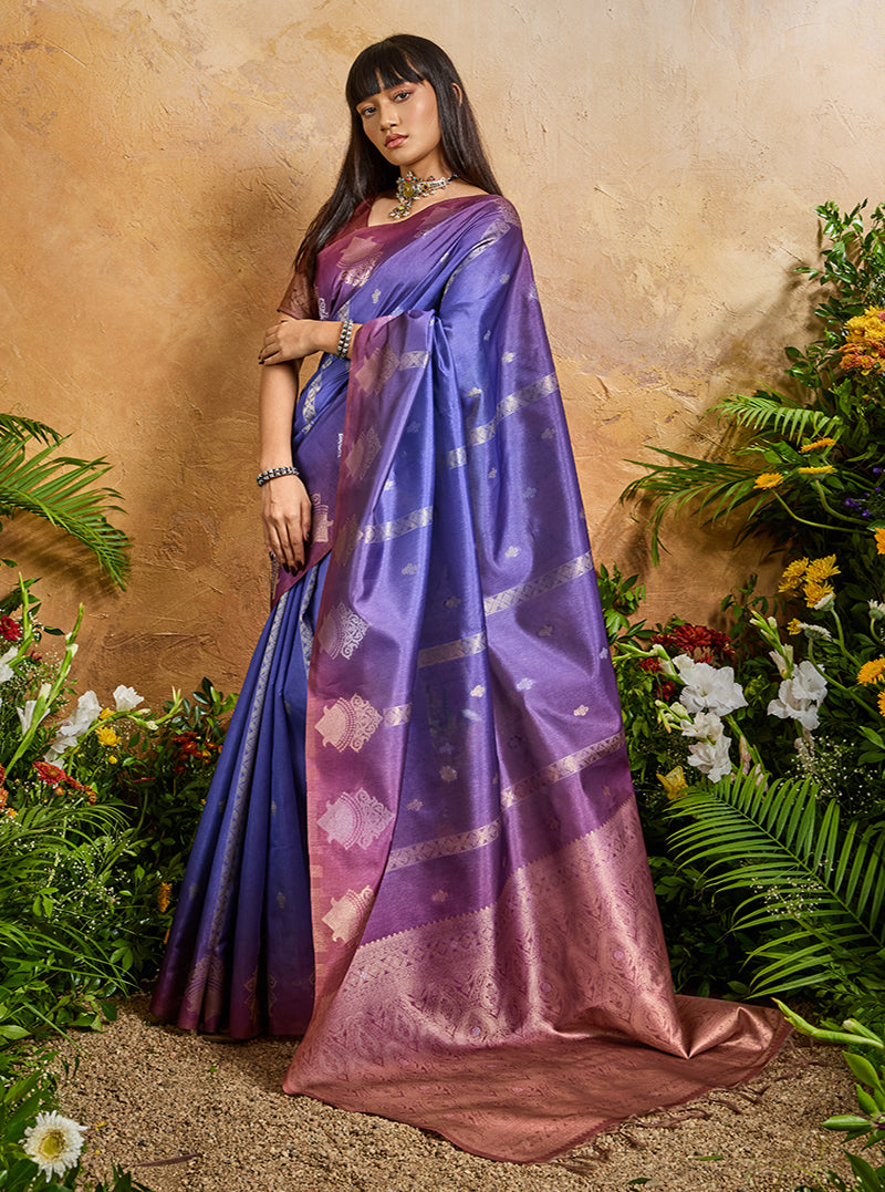 Violet Weaving Handloom silk Blend  Saree - Monjolika Fashion