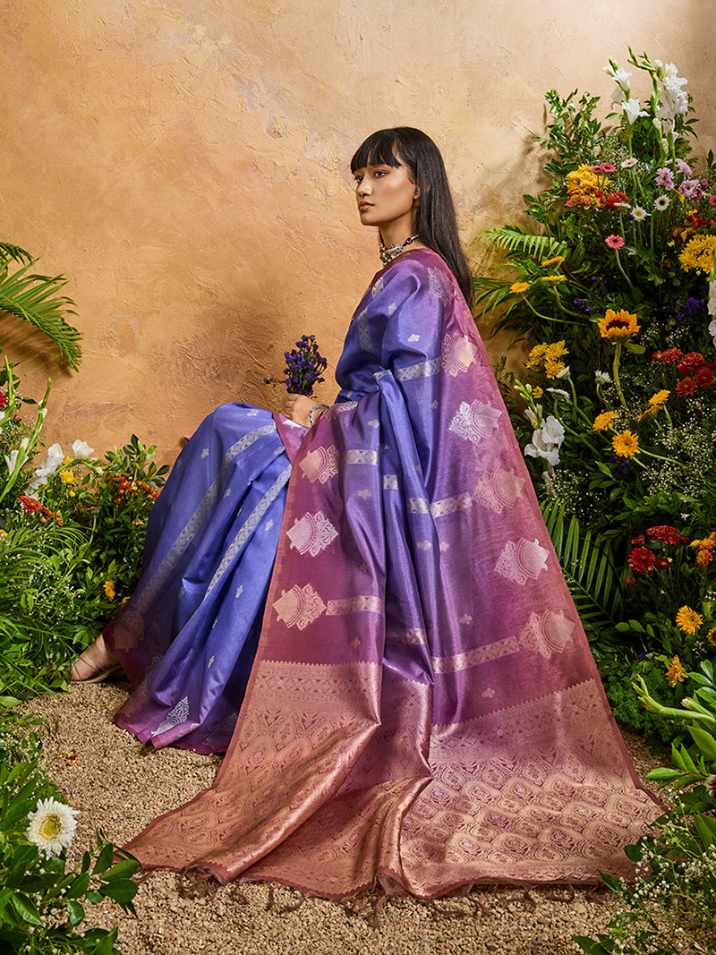 Violet Weaving Handloom silk Blend  Saree - Monjolika Fashion