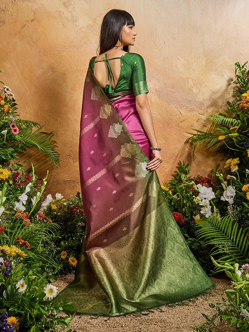 Magenta Pink Weaving Handloom silk Blend Saree - Monjolika Fashion