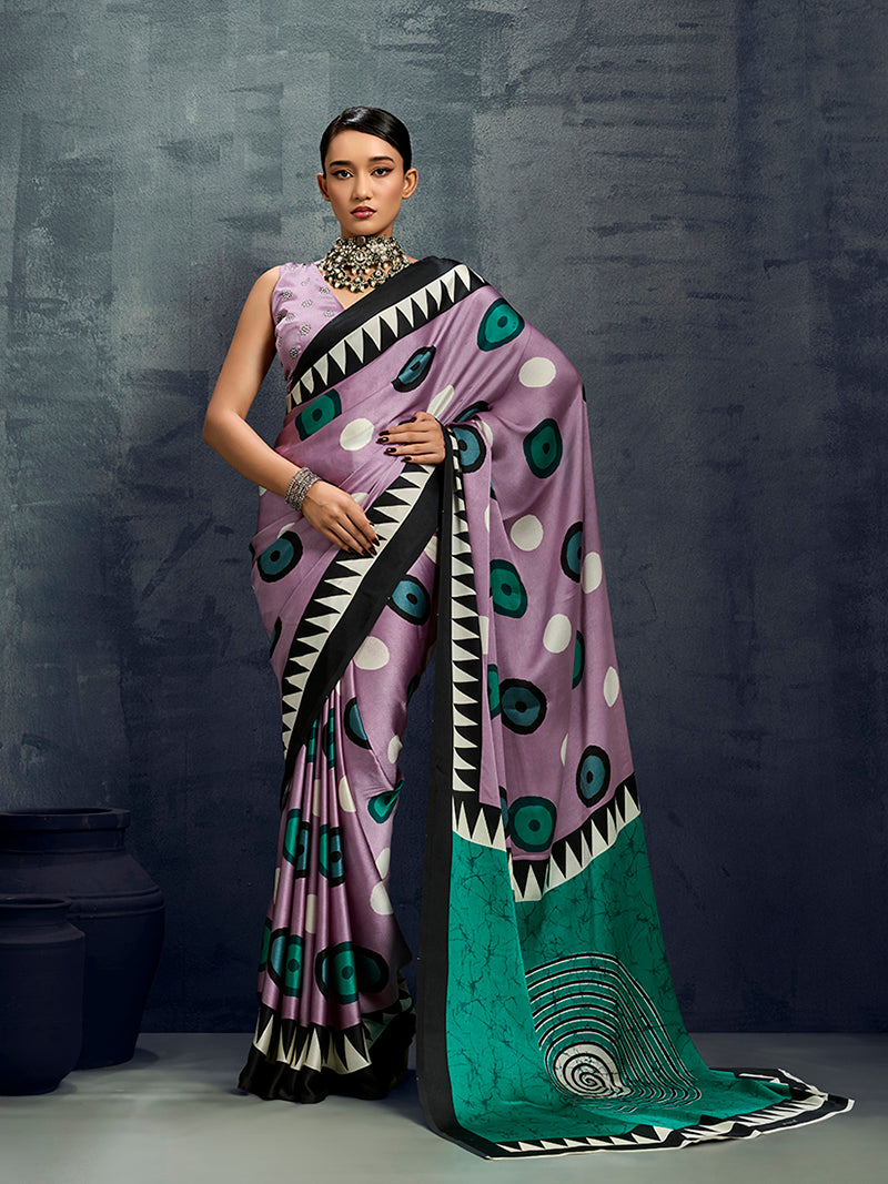 Satin Lilac Printed Casual Saree - Monjolika Fashion