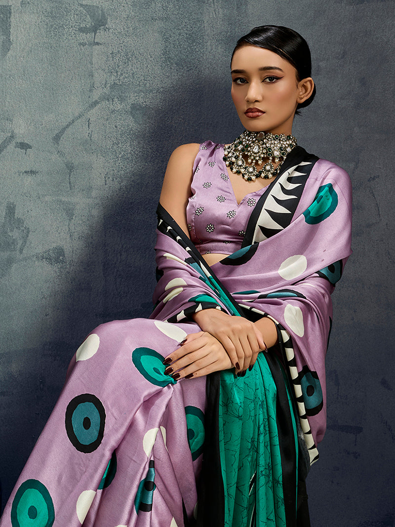 Satin Lilac Printed Casual Saree - Monjolika Fashion