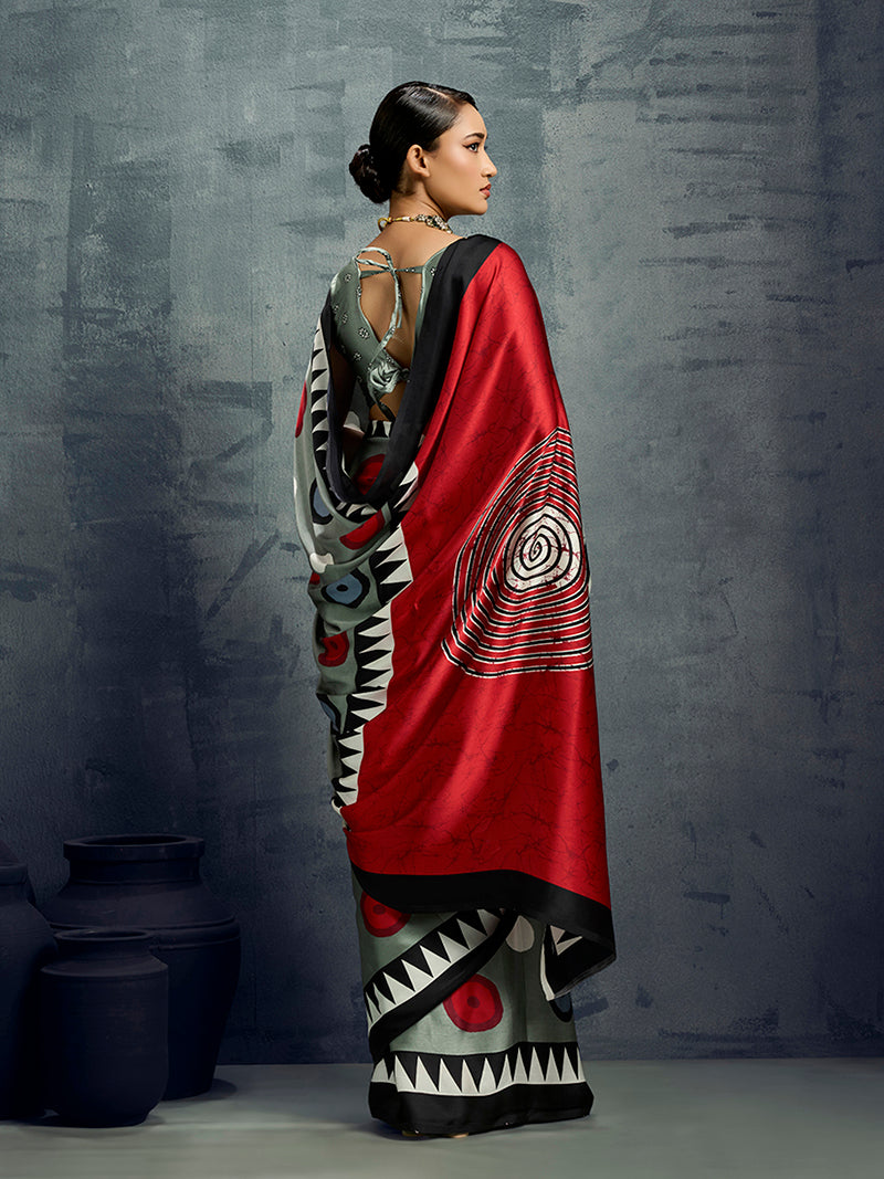 Satin Grey Printed Casual Saree - Monjolika Fashion