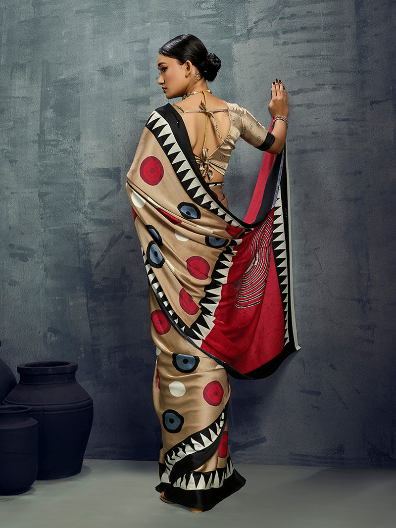 Satin Chiku Printed Casual Saree - Monjolika Fashion
