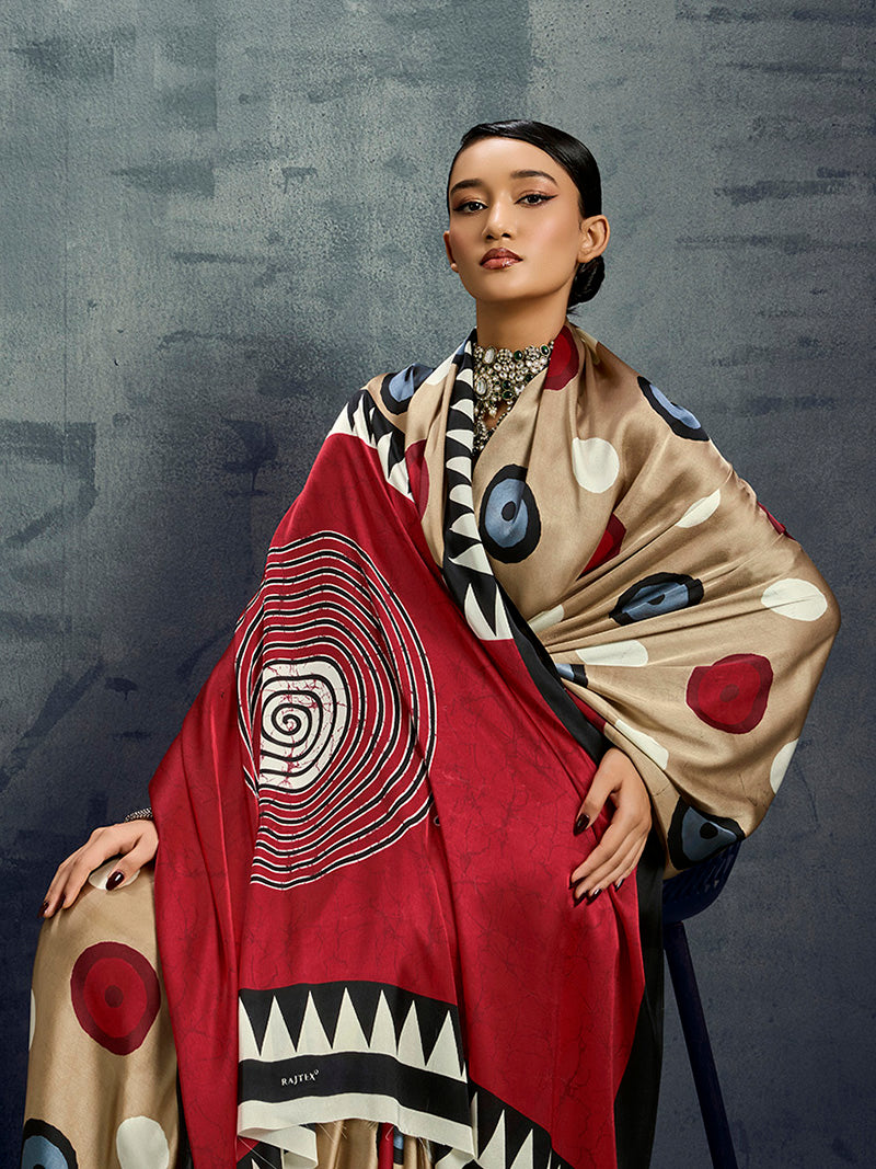 Satin Chiku Printed Casual Saree - Monjolika Fashion