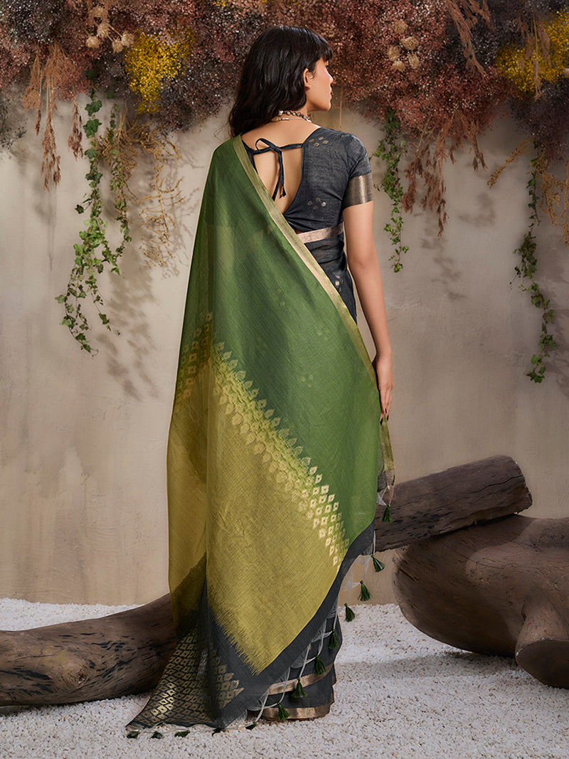 Black Colour Viscose Cotton Weaving Saree - Monjolika Fashion